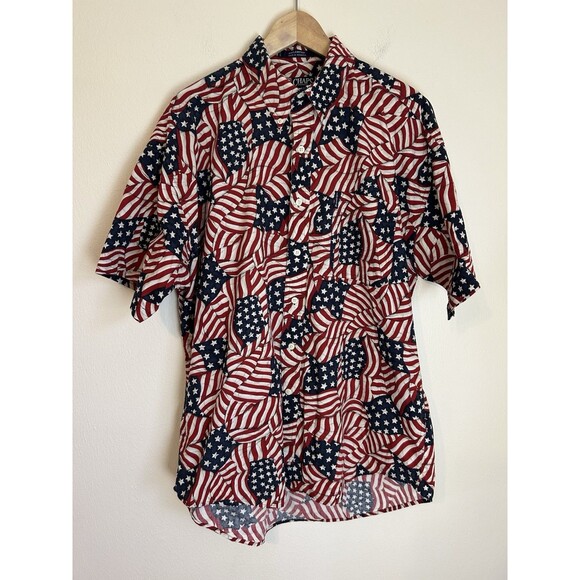 RARE VTG Ralph Lauren Chaps USA Flag Polo Shirt Men's L Vintage Button Down - Picture 1 of 5